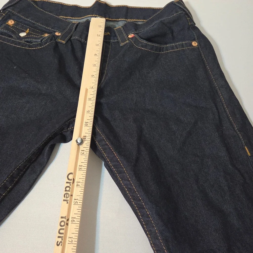 True Religion Straight Leg Jeans Mens 32 Dark Wash Indigo Horseshoe Flap Pocket